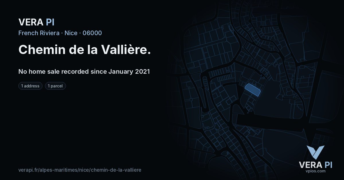 Chemin de la Vallière, Nice at night – every parcel coloured by the prices around it, the street's own parcels lit
