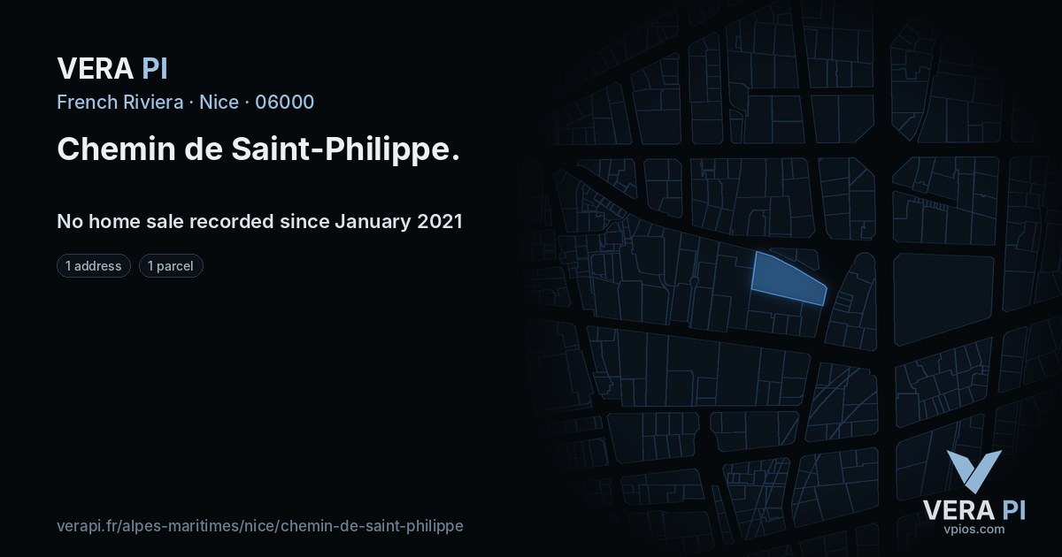 Chemin de Saint-Philippe, Nice at night – every parcel coloured by the prices around it, the street's own parcels lit