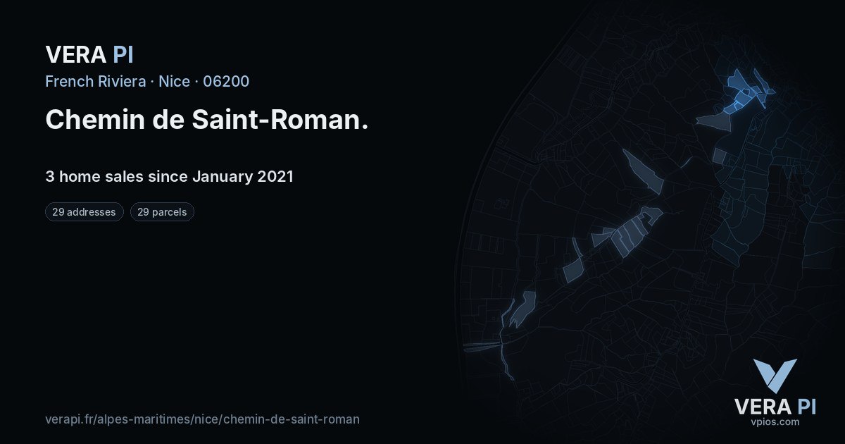 Chemin de Saint-Roman, Nice at night – every parcel coloured by the prices around it, the street's own parcels lit