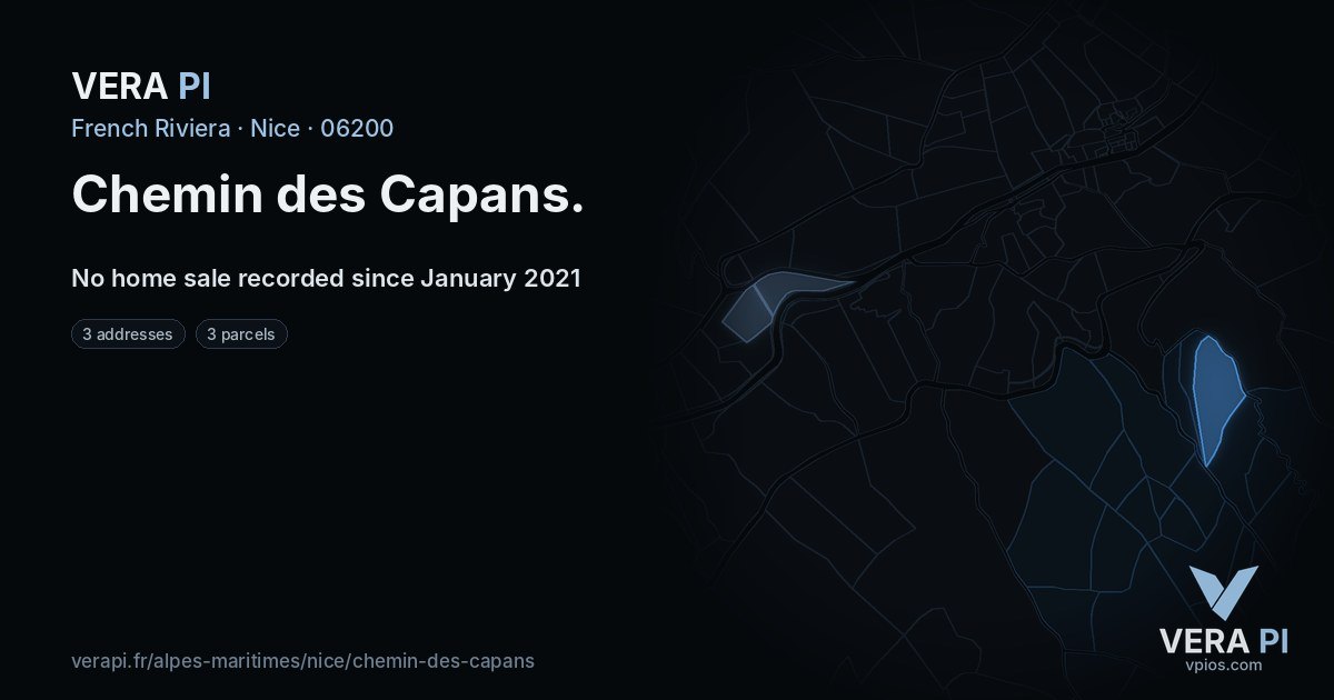 Chemin des Capans, Nice at night – every parcel coloured by the prices around it, the street's own parcels lit