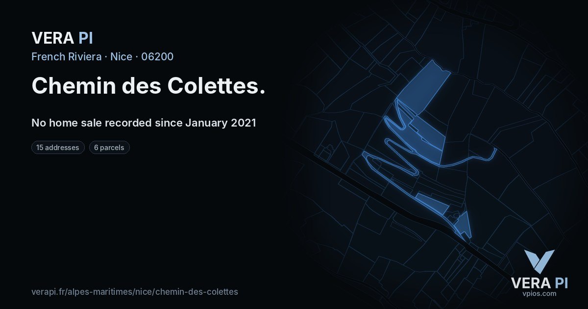 Chemin des Colettes, Nice at night – every parcel coloured by the prices around it, the street's own parcels lit