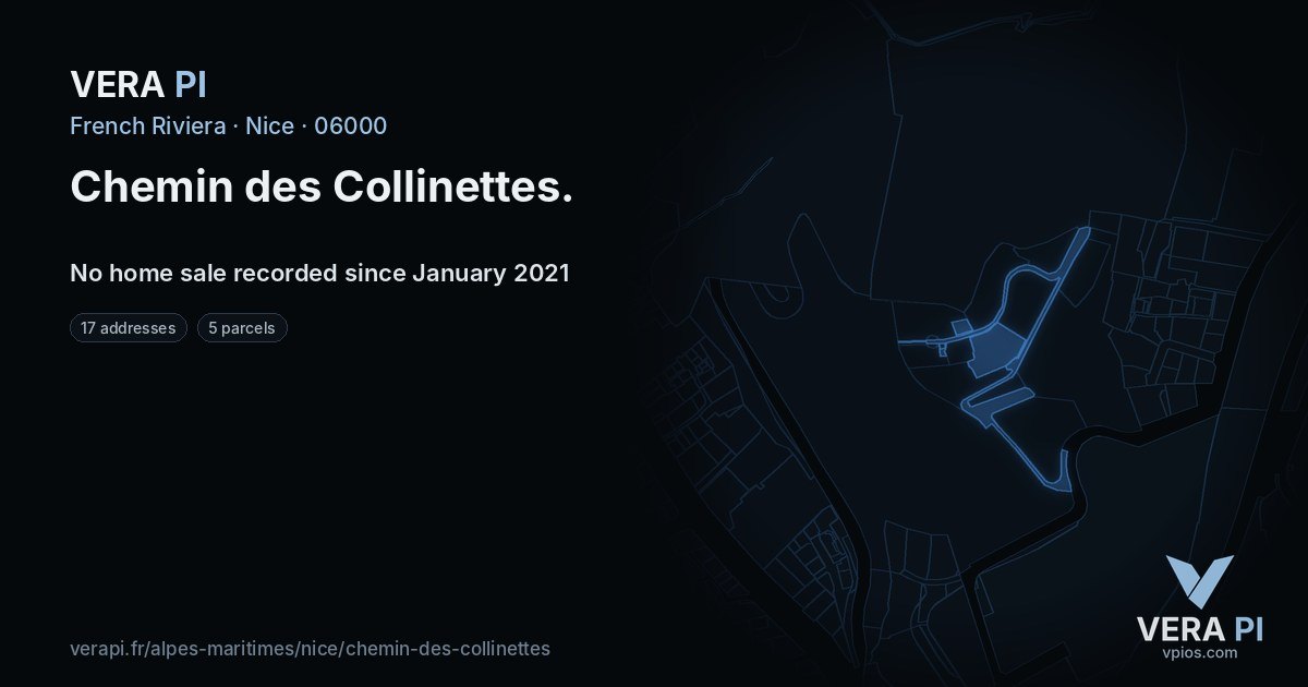 Chemin des Collinettes, Nice at night – every parcel coloured by the prices around it, the street's own parcels lit