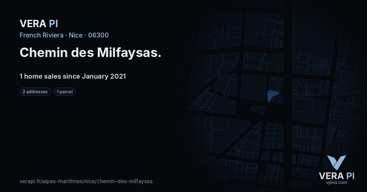 Chemin des Milfaysas, Nice at night – every parcel coloured by the prices around it, the street's own parcels lit