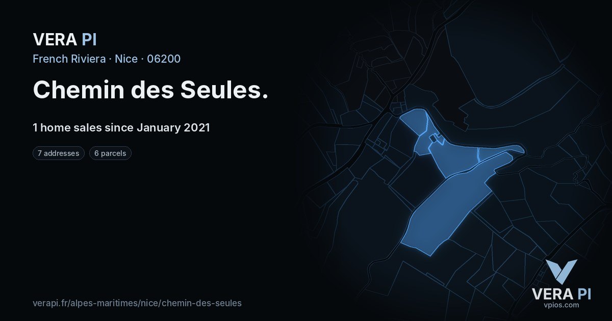 Chemin des Seules, Nice at night – every parcel coloured by the prices around it, the street's own parcels lit