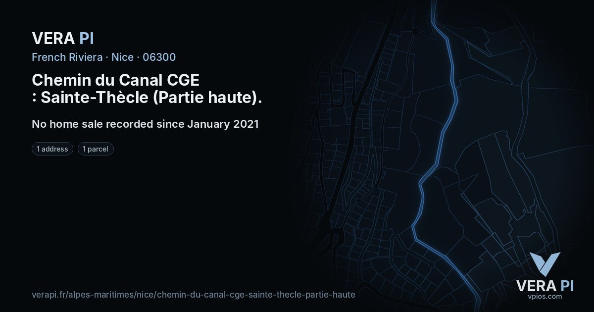 Chemin du Canal CGE : Sainte-Thècle (Partie haute), Nice at night – every parcel coloured by the prices around it, the street's own parcels lit