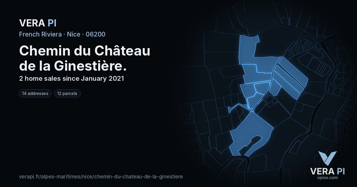 Chemin du Château de la Ginestière, Nice at night – every parcel coloured by the prices around it, the street's own parcels lit