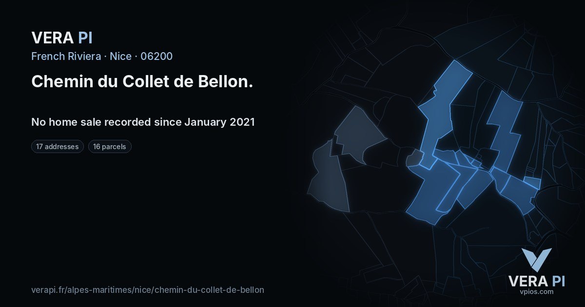 Chemin du Collet de Bellon, Nice at night – every parcel coloured by the prices around it, the street's own parcels lit