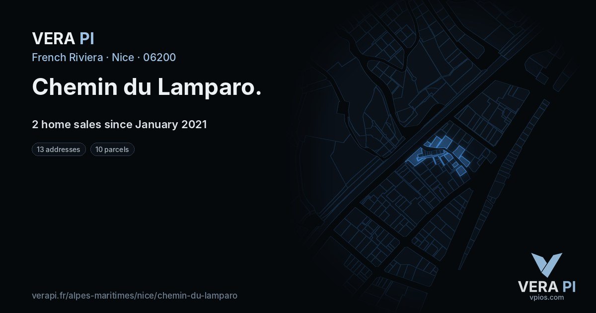 Chemin du Lamparo, Nice at night – every parcel coloured by the prices around it, the street's own parcels lit