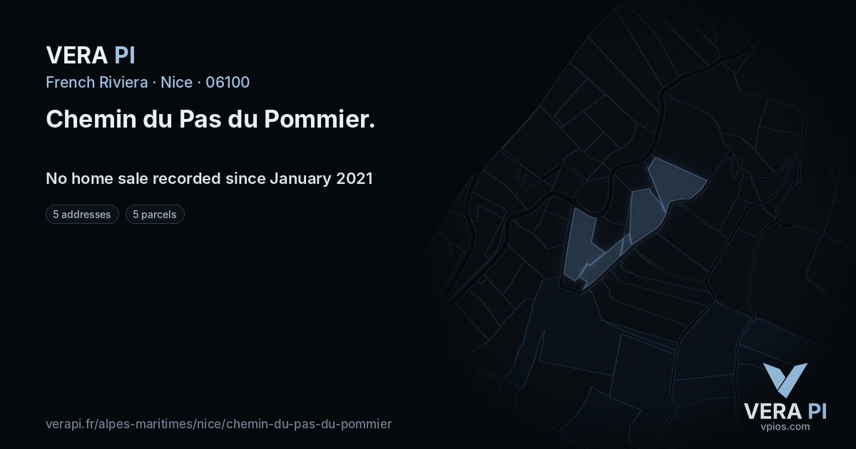 Chemin du Pas du Pommier, Nice at night – every parcel coloured by the prices around it, the street's own parcels lit