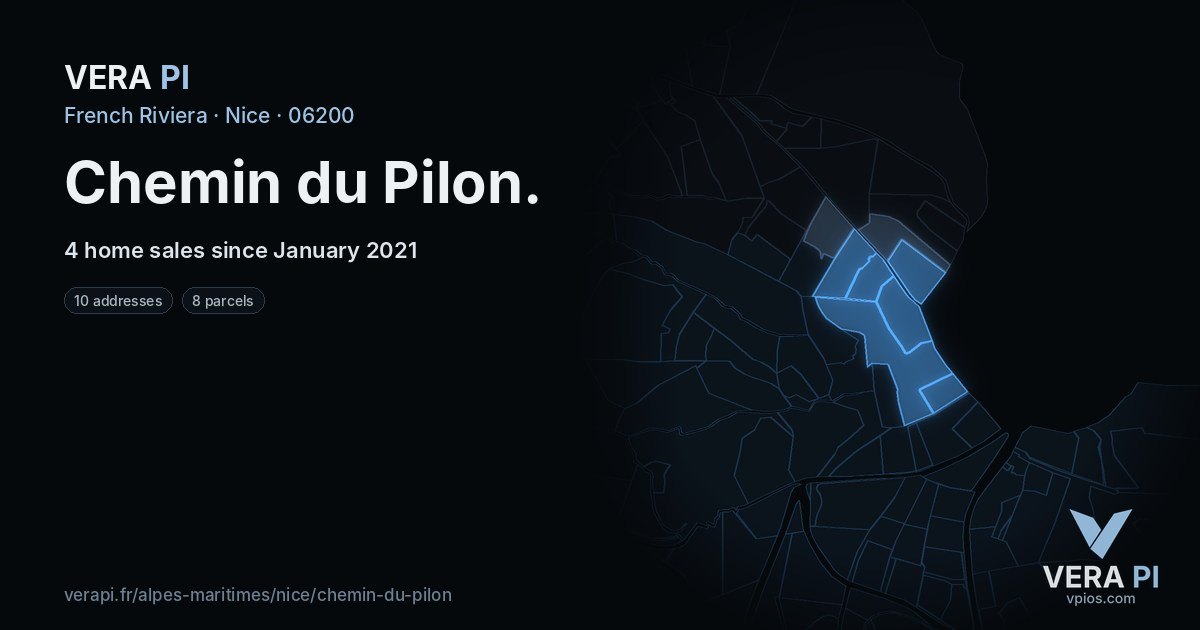 Chemin du Pilon, Nice at night – every parcel coloured by the prices around it, the street's own parcels lit