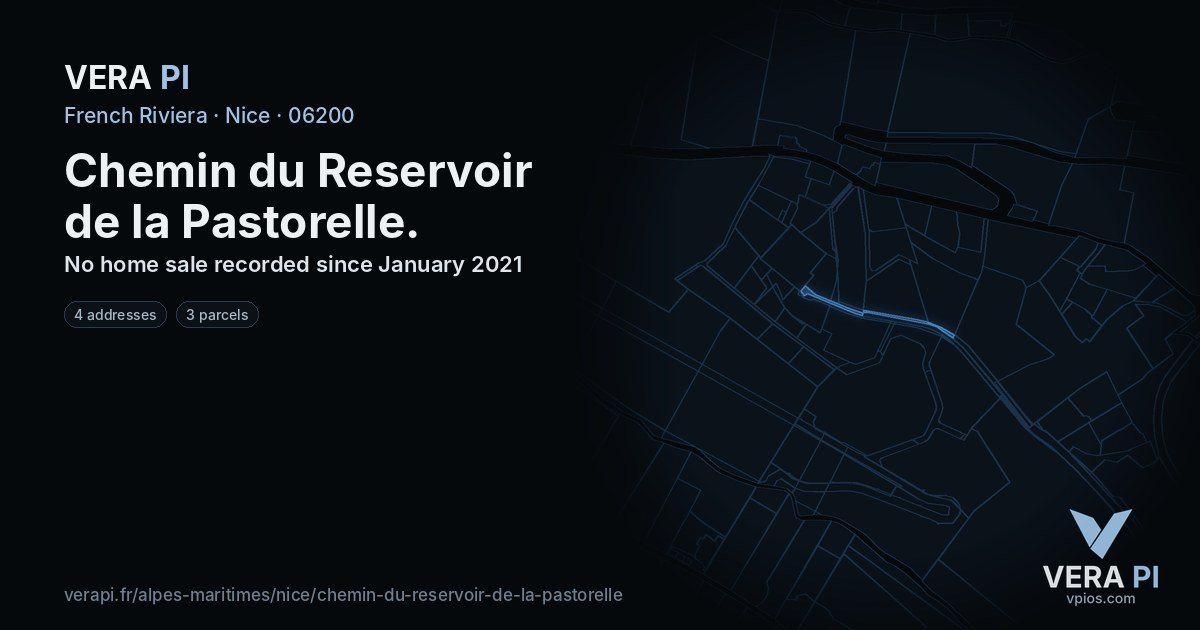Chemin du Reservoir de la Pastorelle, Nice at night – every parcel coloured by the prices around it, the street's own parcels lit