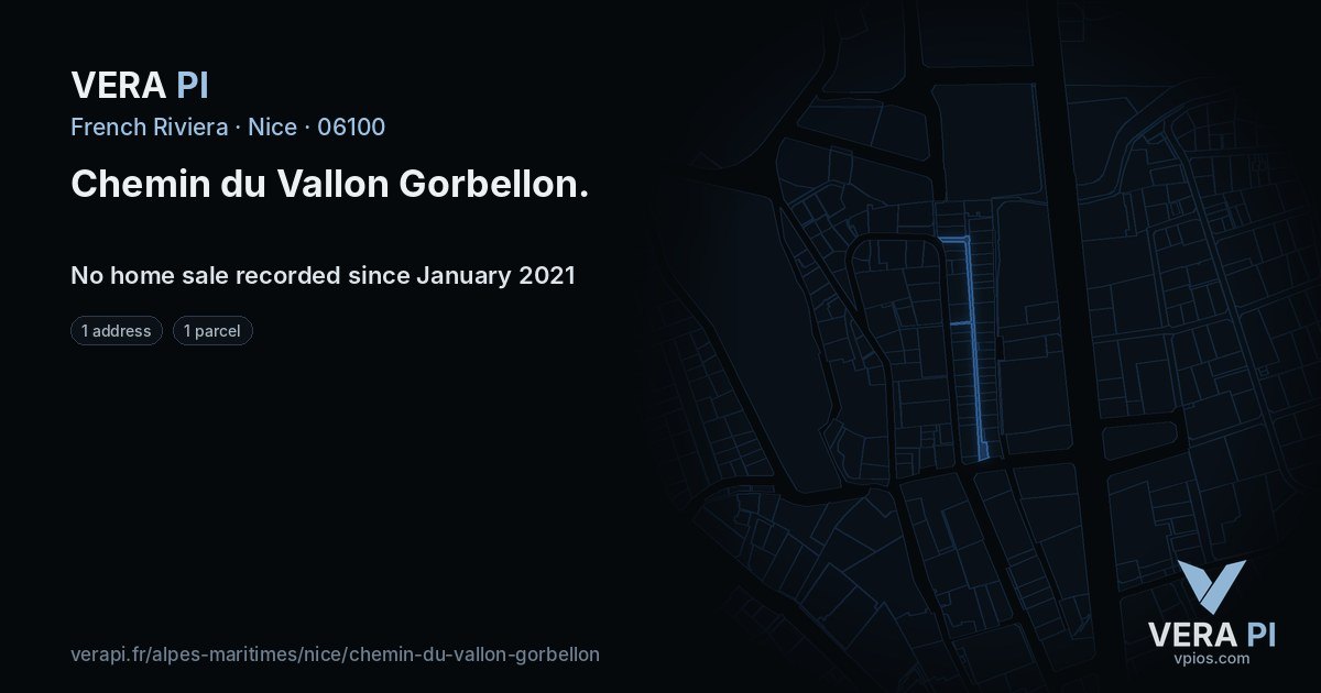 Chemin du Vallon Gorbellon, Nice at night – every parcel coloured by the prices around it, the street's own parcels lit