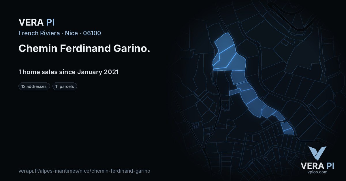 Chemin Ferdinand Garino, Nice at night – every parcel coloured by the prices around it, the street's own parcels lit