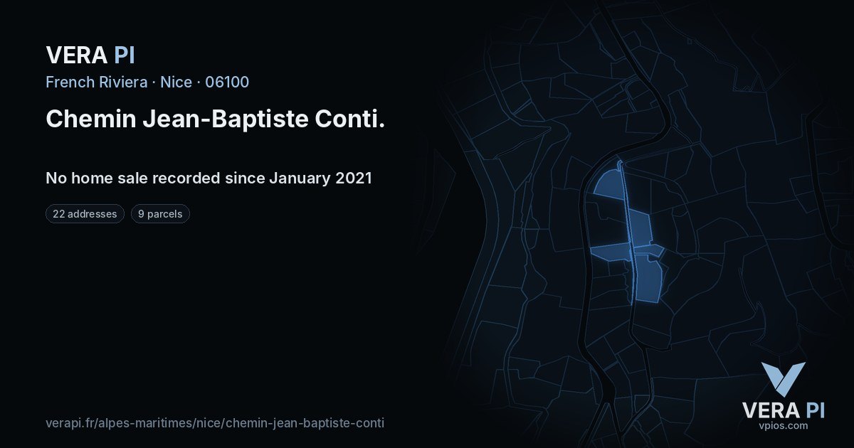 Chemin Jean-Baptiste Conti, Nice at night – every parcel coloured by the prices around it, the street's own parcels lit