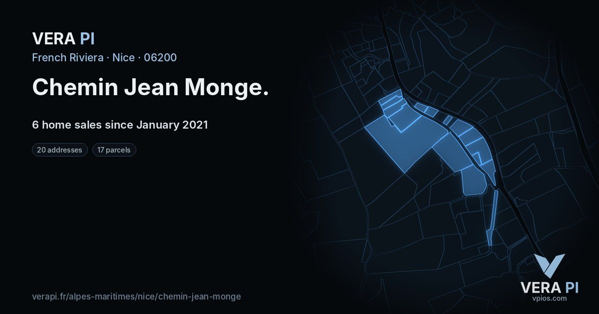 Chemin Jean Monge, Nice at night – every parcel coloured by the prices around it, the street's own parcels lit
