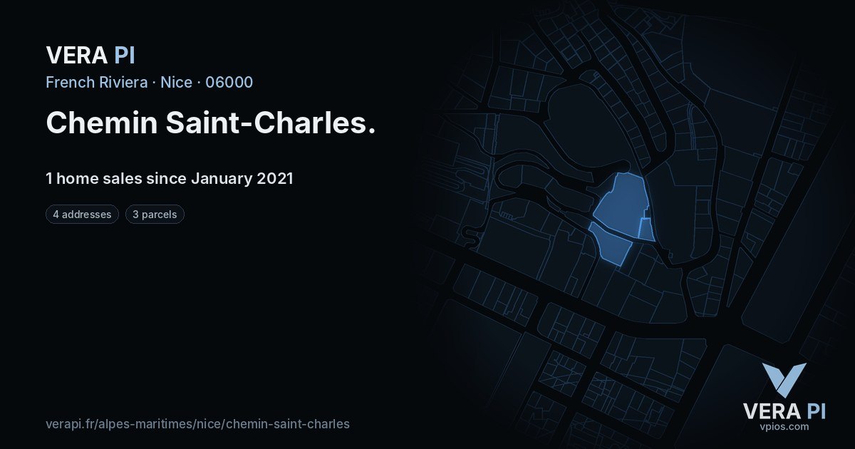 Chemin Saint-Charles, Nice at night – every parcel coloured by the prices around it, the street's own parcels lit