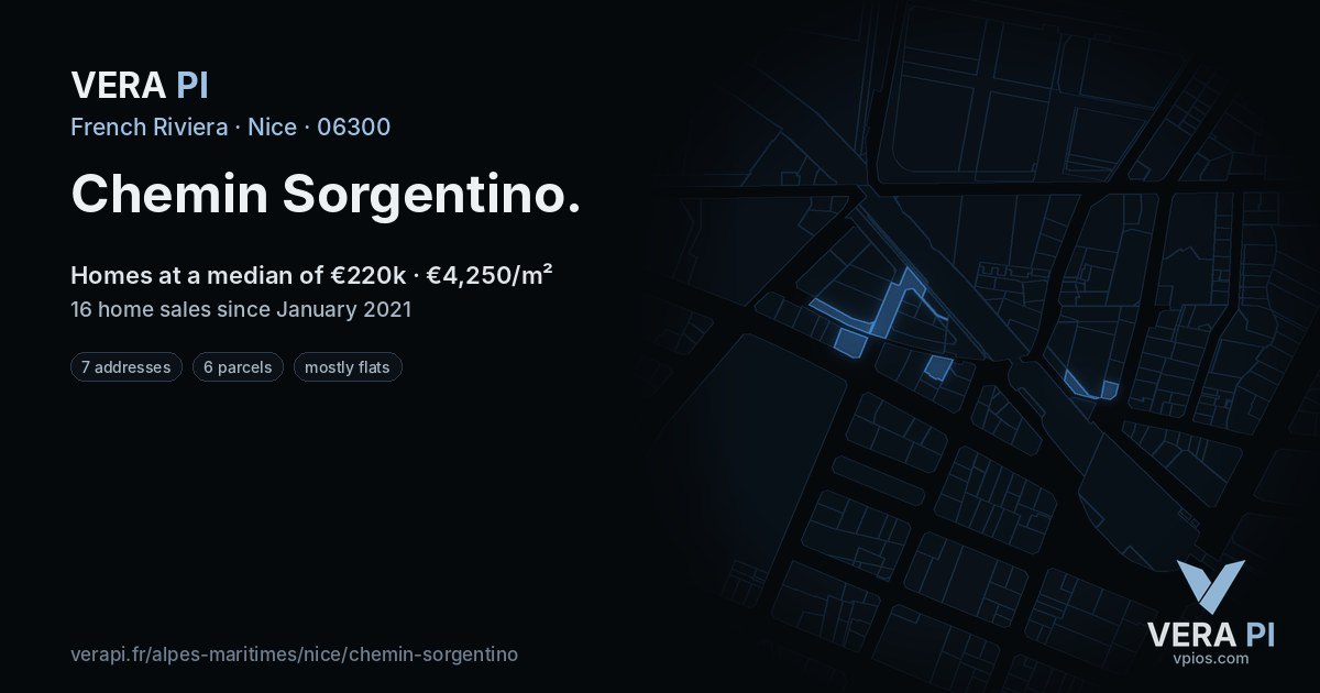 Chemin Sorgentino, Nice at night – every parcel coloured by the prices around it, the street's own parcels lit