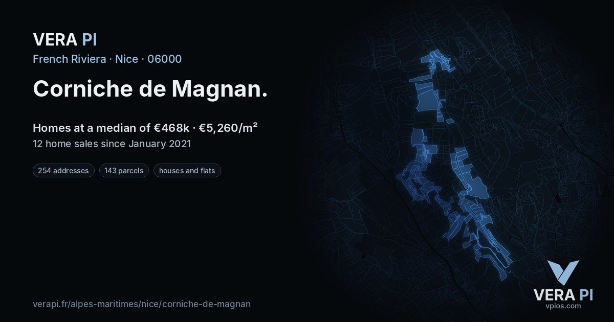 Corniche de Magnan, Nice at night – every parcel coloured by the prices around it, the street's own parcels lit