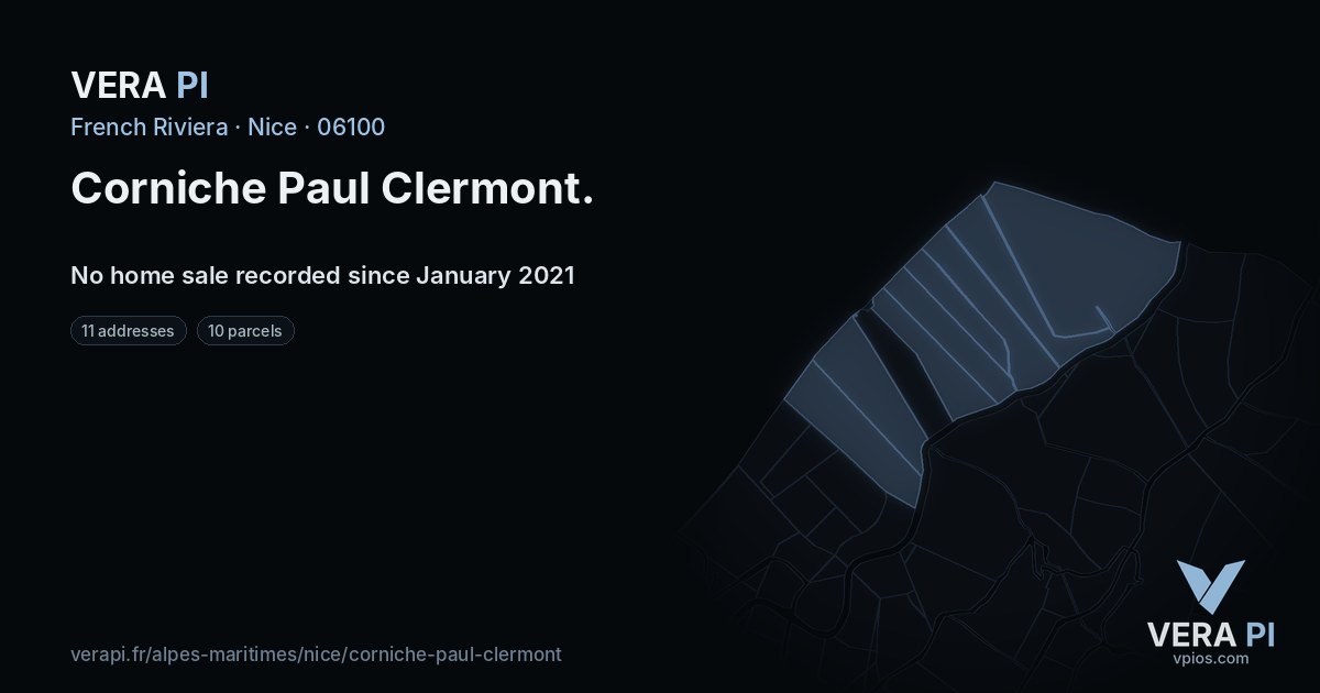 Corniche Paul Clermont, Nice at night – every parcel coloured by the prices around it, the street's own parcels lit