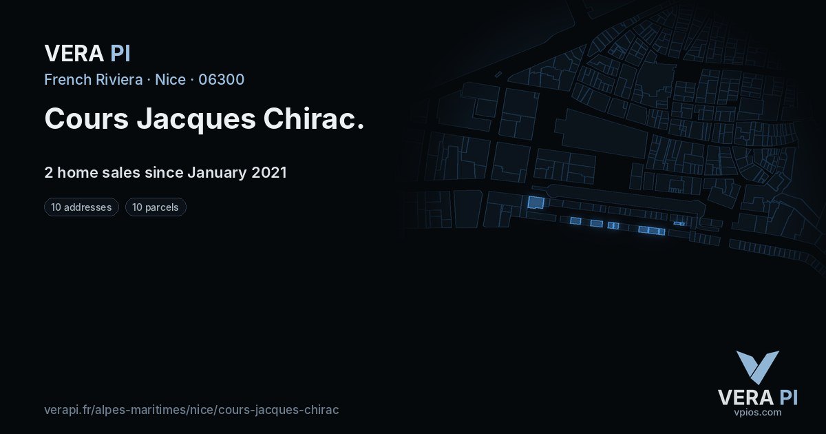 Cours Jacques Chirac, Nice at night – every parcel coloured by the prices around it, the street's own parcels lit