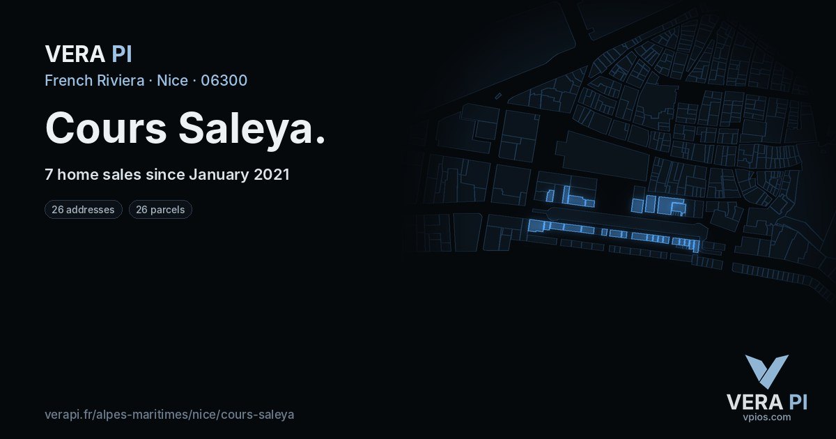 Cours Saleya, Nice at night – every parcel coloured by the prices around it, the street's own parcels lit