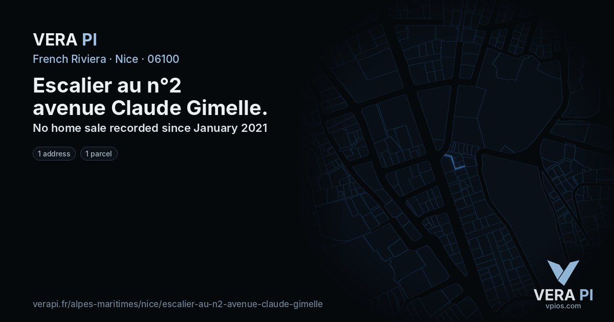 Escalier au n°2 avenue Claude Gimelle, Nice at night – every parcel coloured by the prices around it, the street's own parcels lit