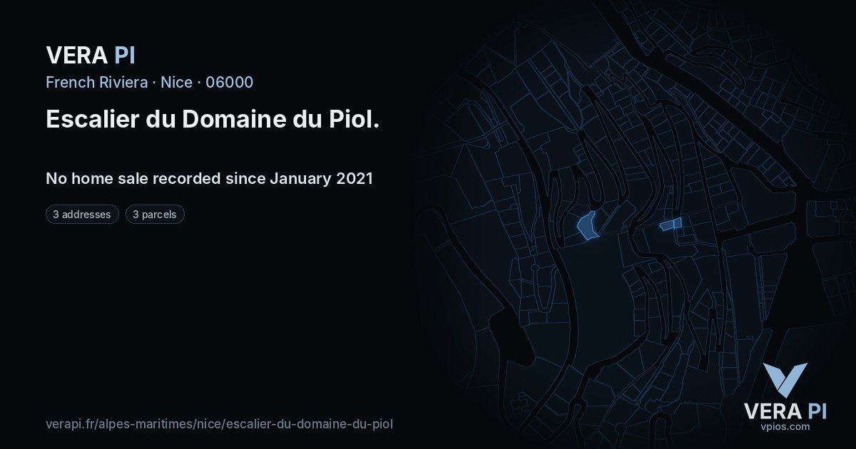 Escalier du Domaine du Piol, Nice at night – every parcel coloured by the prices around it, the street's own parcels lit