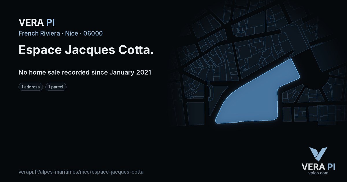 Espace Jacques Cotta, Nice at night – every parcel coloured by the prices around it, the street's own parcels lit