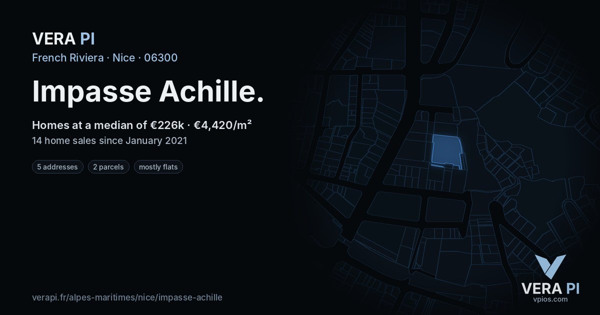 Impasse Achille, Nice at night – every parcel coloured by the prices around it, the street's own parcels lit