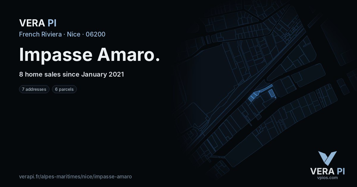 Impasse Amaro, Nice at night – every parcel coloured by the prices around it, the street's own parcels lit
