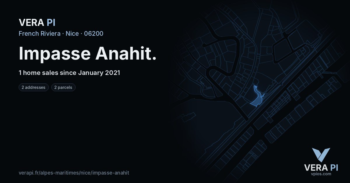 Impasse Anahit, Nice at night – every parcel coloured by the prices around it, the street's own parcels lit