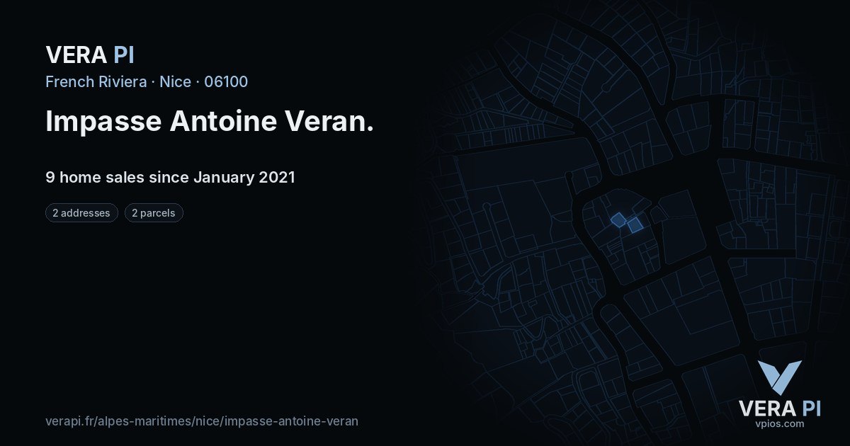 Impasse Antoine Veran, Nice at night – every parcel coloured by the prices around it, the street's own parcels lit