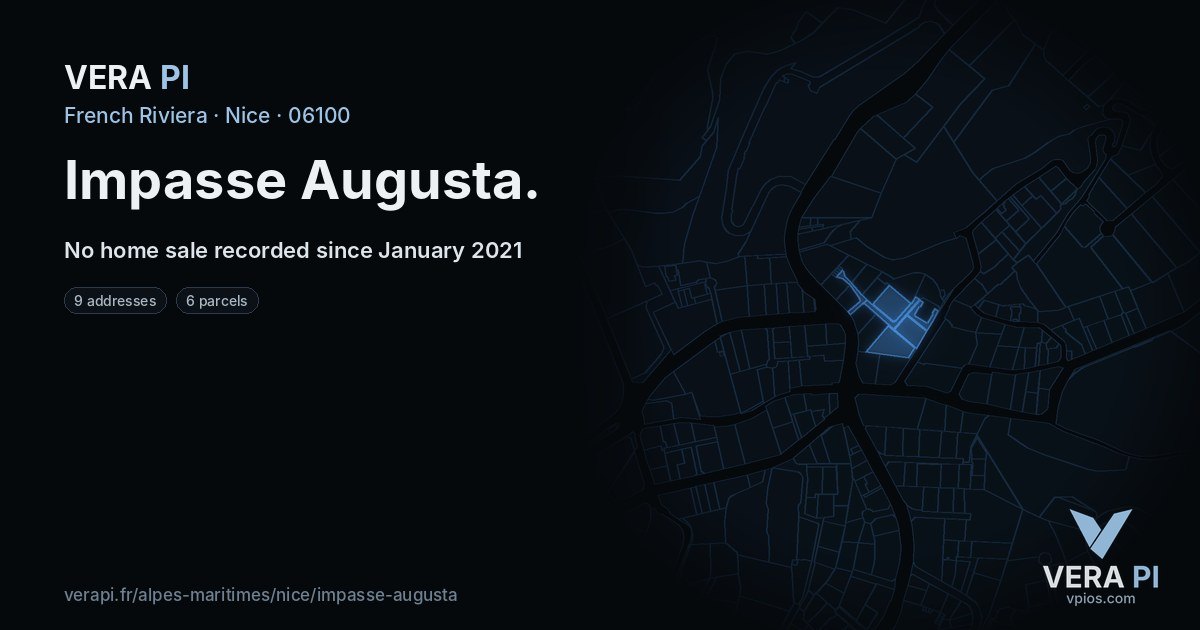 Impasse Augusta, Nice at night – every parcel coloured by the prices around it, the street's own parcels lit