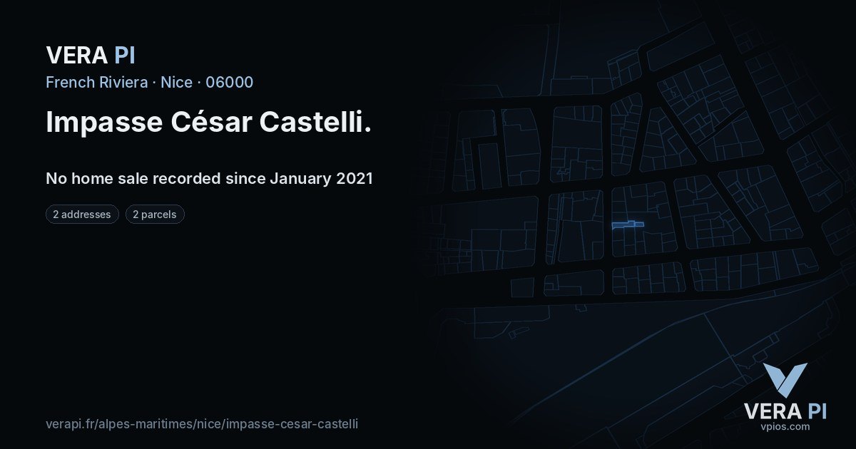 Impasse César Castelli, Nice at night – every parcel coloured by the prices around it, the street's own parcels lit