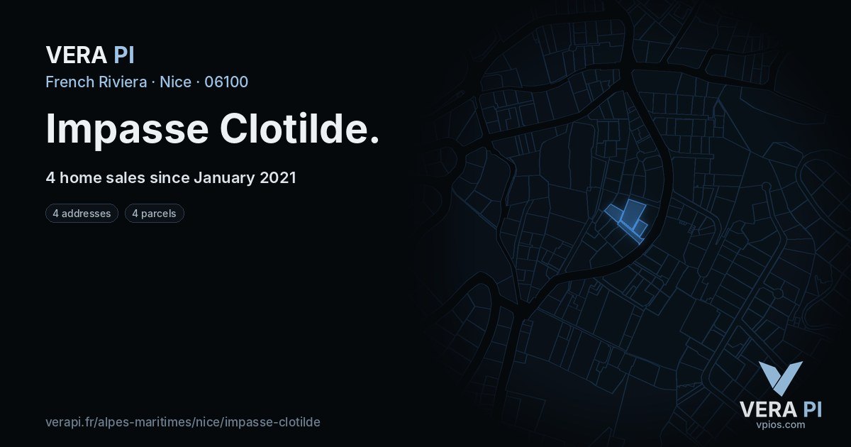 Impasse Clotilde, Nice at night – every parcel coloured by the prices around it, the street's own parcels lit