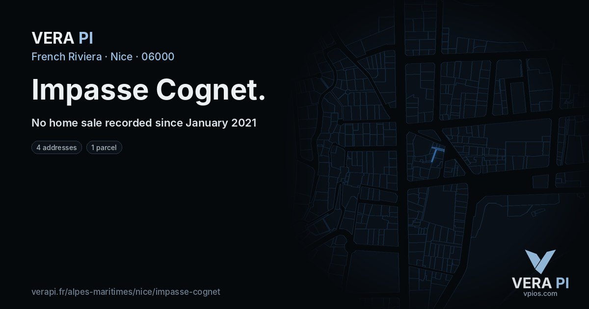 Impasse Cognet, Nice at night – every parcel coloured by the prices around it, the street's own parcels lit