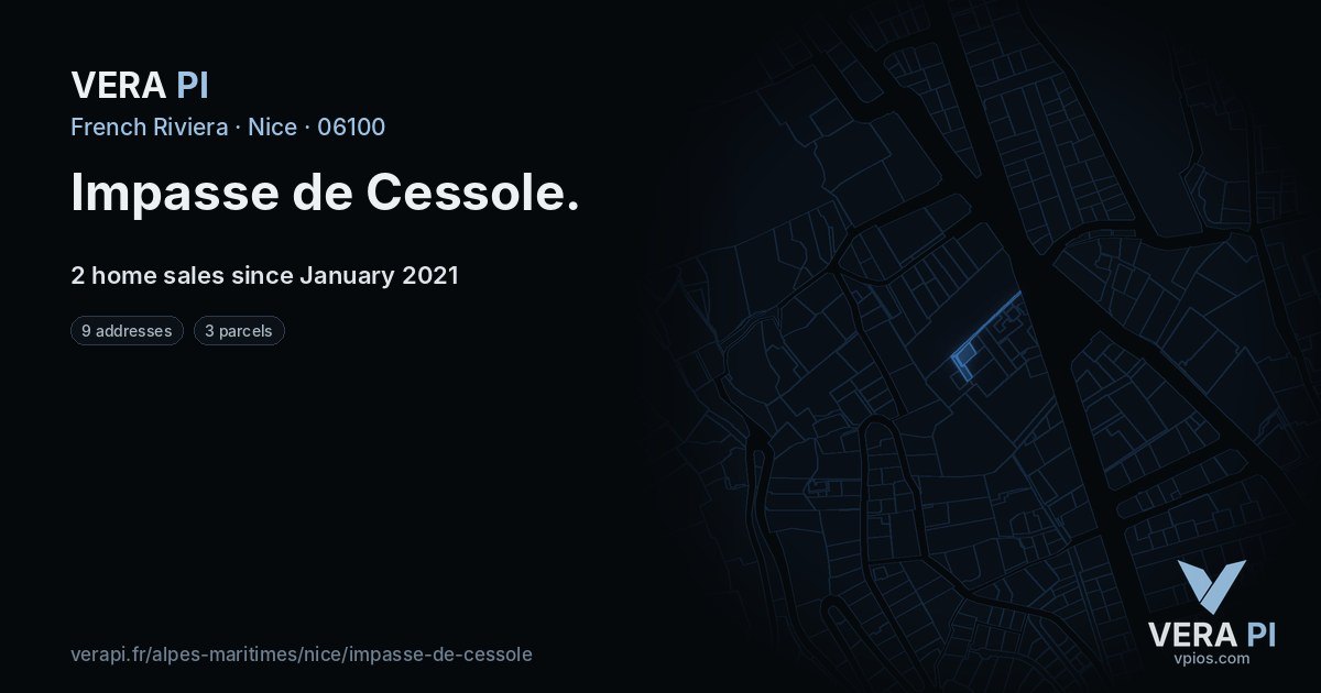 Impasse de Cessole, Nice at night – every parcel coloured by the prices around it, the street's own parcels lit