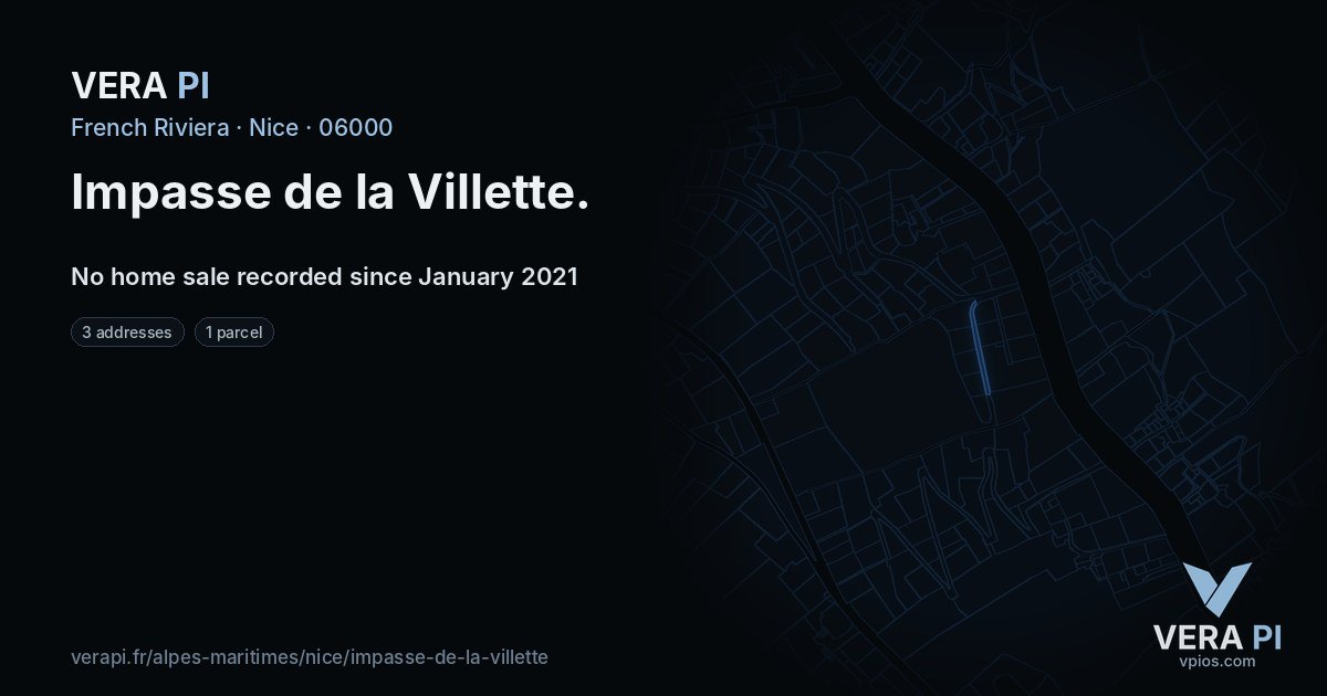 Impasse de la Villette, Nice at night – every parcel coloured by the prices around it, the street's own parcels lit