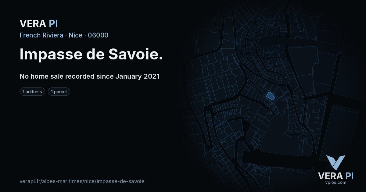 Impasse de Savoie, Nice at night – every parcel coloured by the prices around it, the street's own parcels lit