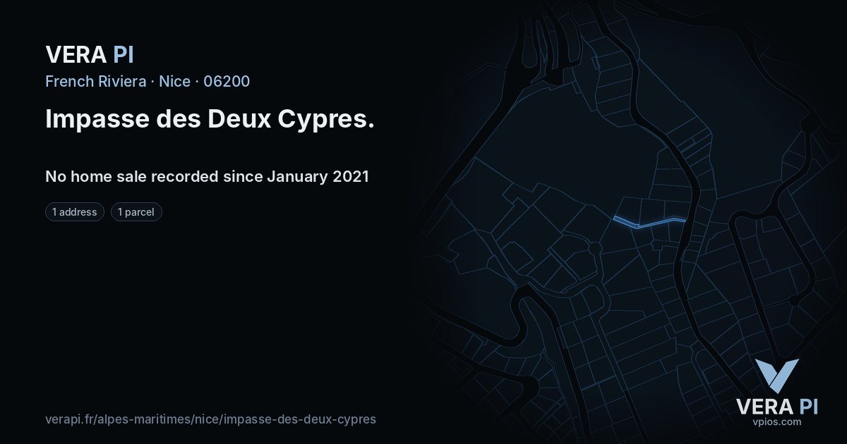 Impasse des Deux Cypres, Nice at night – every parcel coloured by the prices around it, the street's own parcels lit
