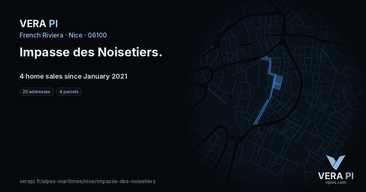 Impasse des Noisetiers, Nice at night – every parcel coloured by the prices around it, the street's own parcels lit