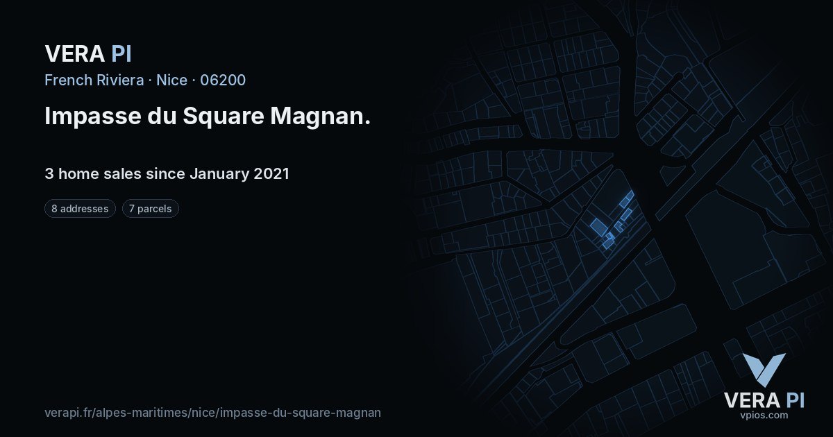 Impasse du Square Magnan, Nice at night – every parcel coloured by the prices around it, the street's own parcels lit