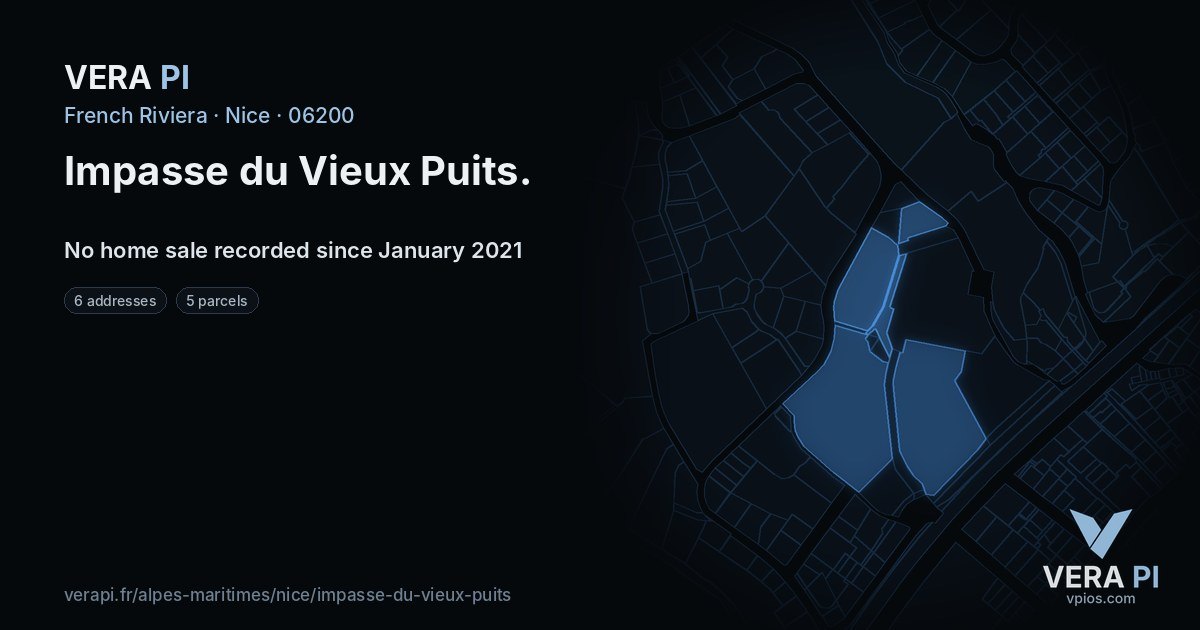 Impasse du Vieux Puits, Nice at night – every parcel coloured by the prices around it, the street's own parcels lit