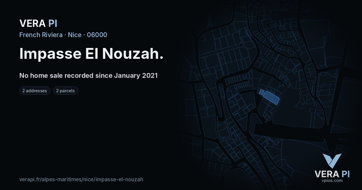 Impasse El Nouzah, Nice at night – every parcel coloured by the prices around it, the street's own parcels lit