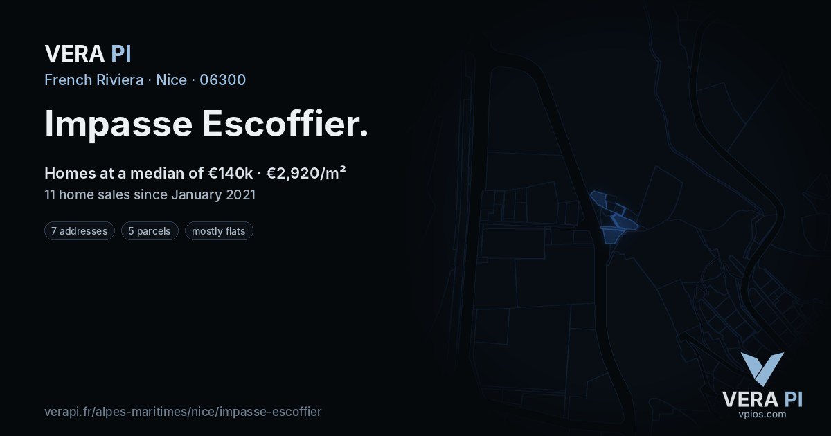 Impasse Escoffier, Nice at night – every parcel coloured by the prices around it, the street's own parcels lit