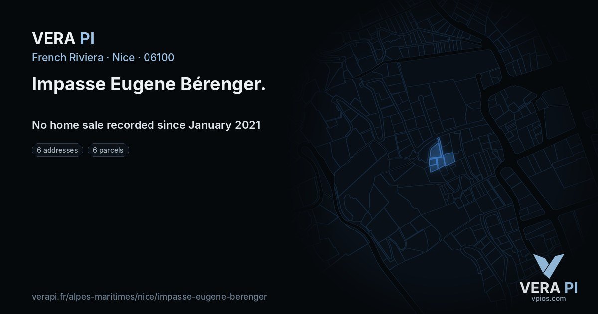 Impasse Eugene Bérenger, Nice at night – every parcel coloured by the prices around it, the street's own parcels lit