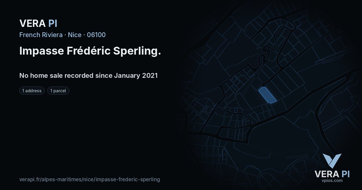 Impasse Frédéric Sperling, Nice at night – every parcel coloured by the prices around it, the street's own parcels lit