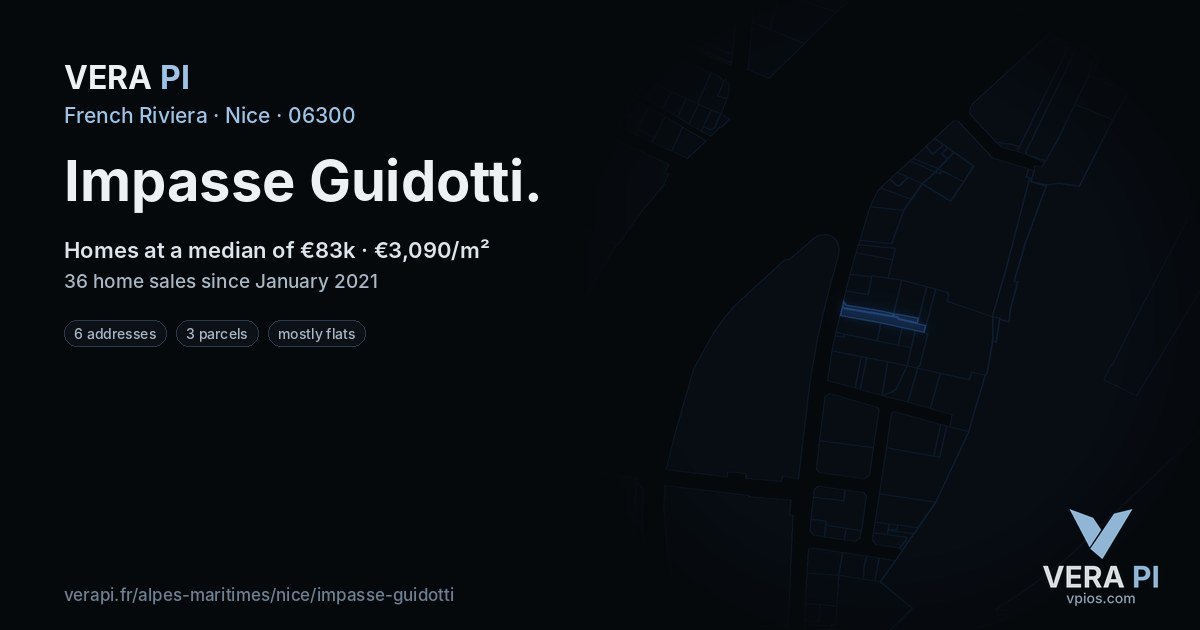 Impasse Guidotti, Nice at night – every parcel coloured by the prices around it, the street's own parcels lit