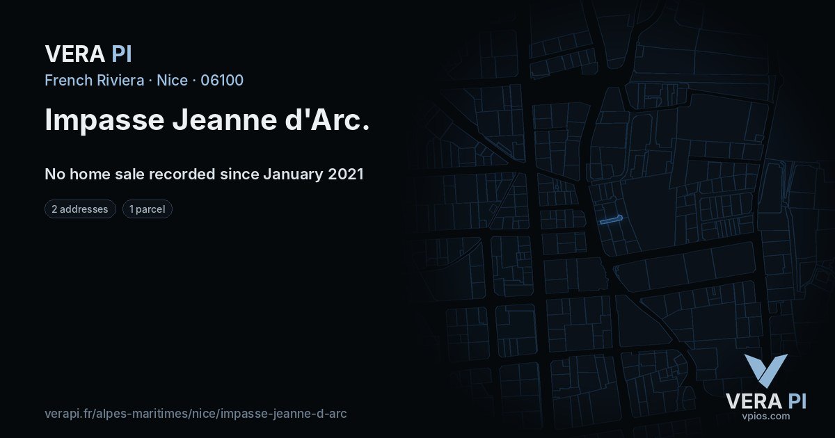 Impasse Jeanne d'Arc, Nice at night – every parcel coloured by the prices around it, the street's own parcels lit