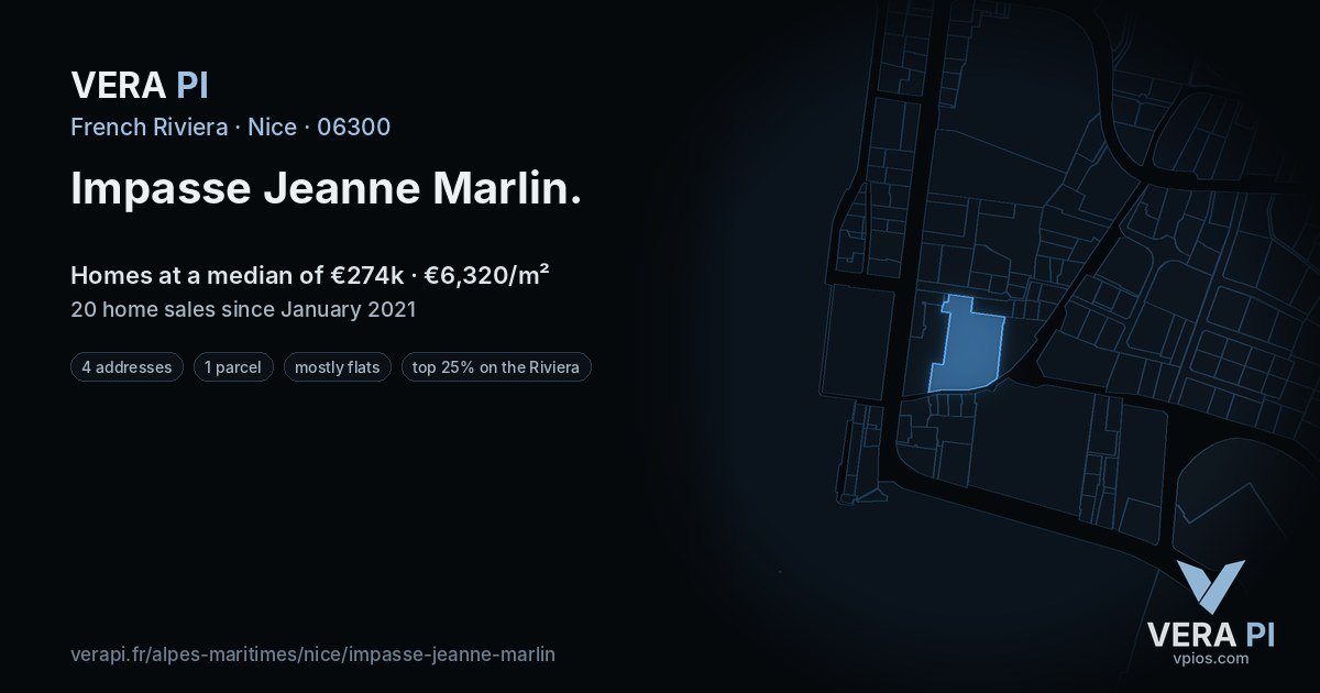 Impasse Jeanne Marlin, Nice at night – every parcel coloured by the prices around it, the street's own parcels lit